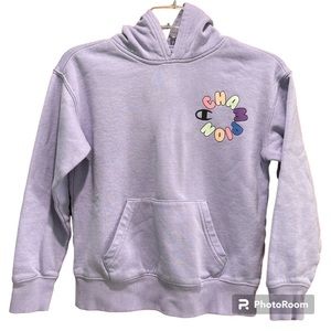 Champion Girls Medium Hoodie Sweatshirt Purple Kangaroo Pocket Simple Design